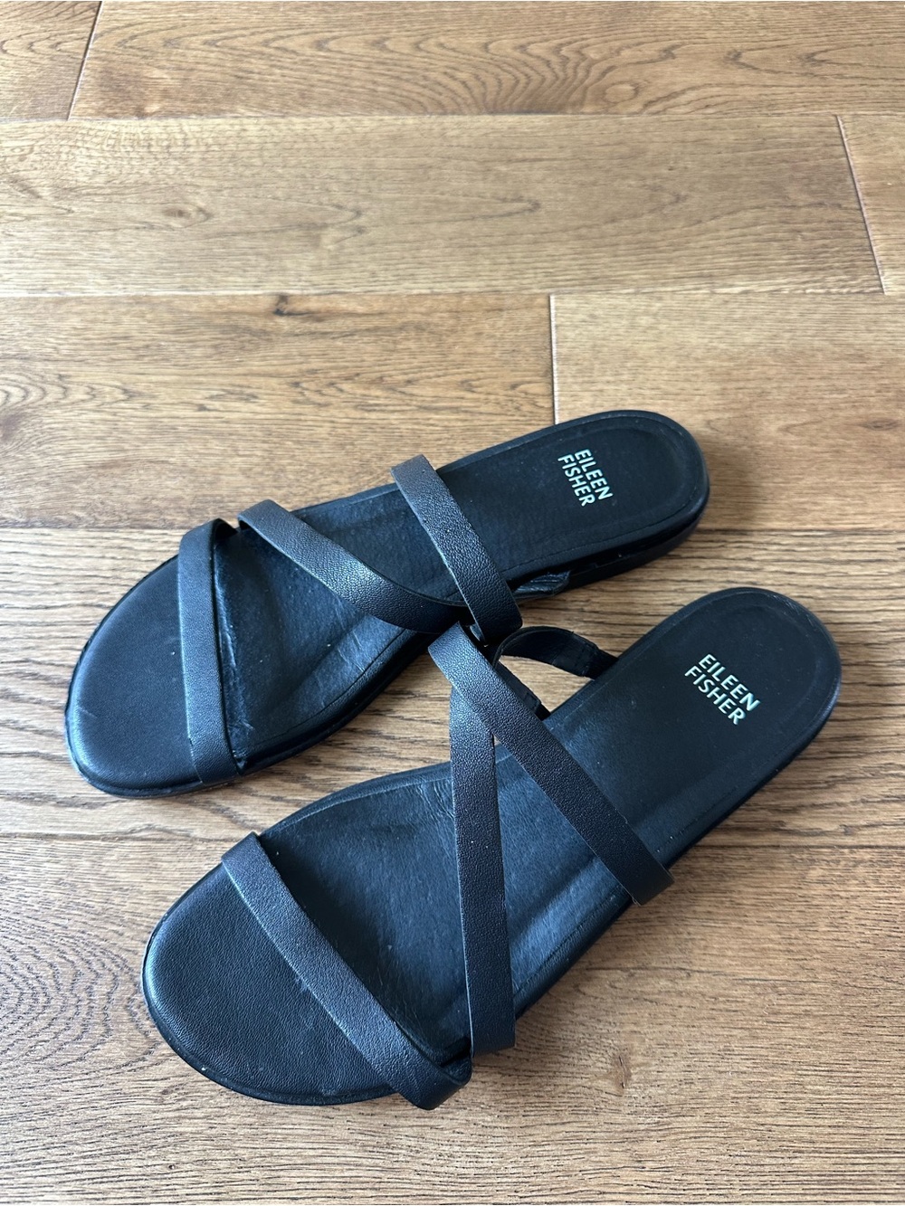 Eileen Fisher Black Leather Sandals Shoes Sz 9